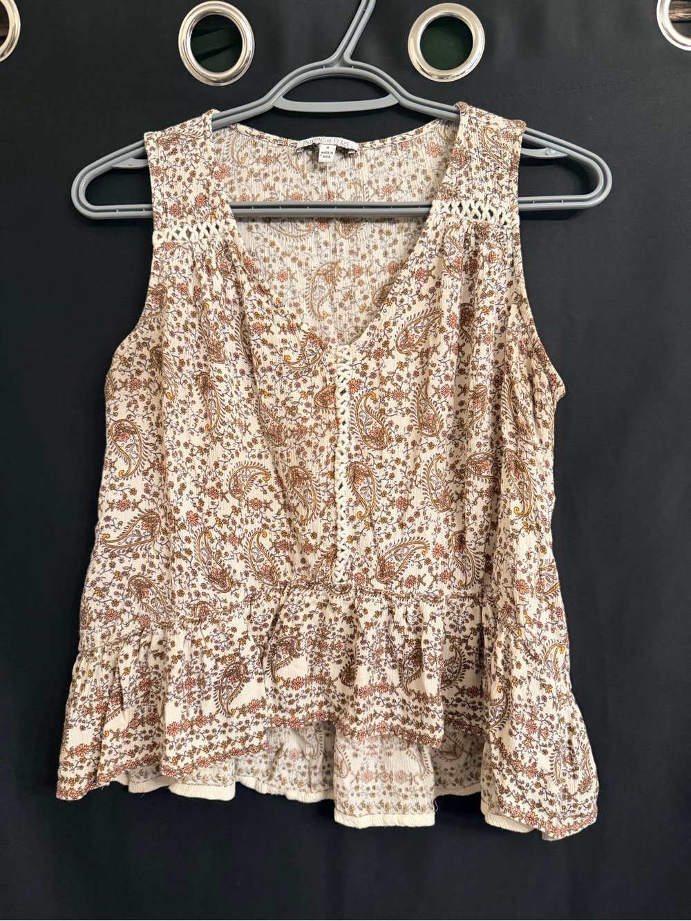 Patrons of Peace Cream Paisley Sleeveless Peplum Camisole Size S